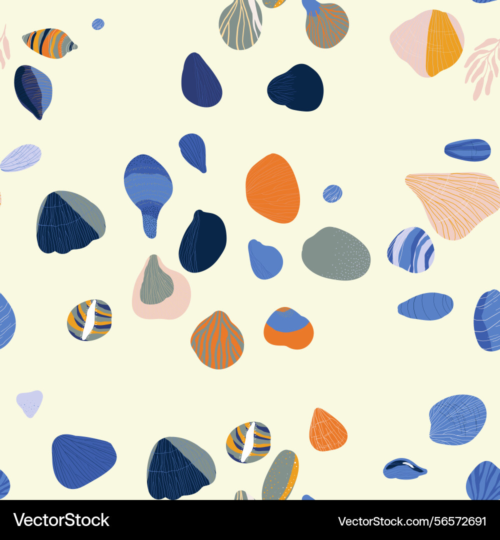 Seamless pattern featuring colorful seashells Seamless pattern featuring colorful seashells vector image