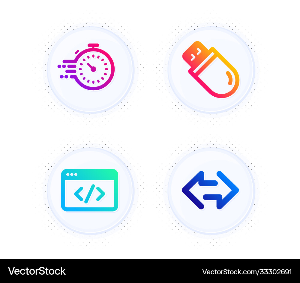 Seo script timer and usb stick icons set sync Seo script timer and usb stick icons set sync vector image