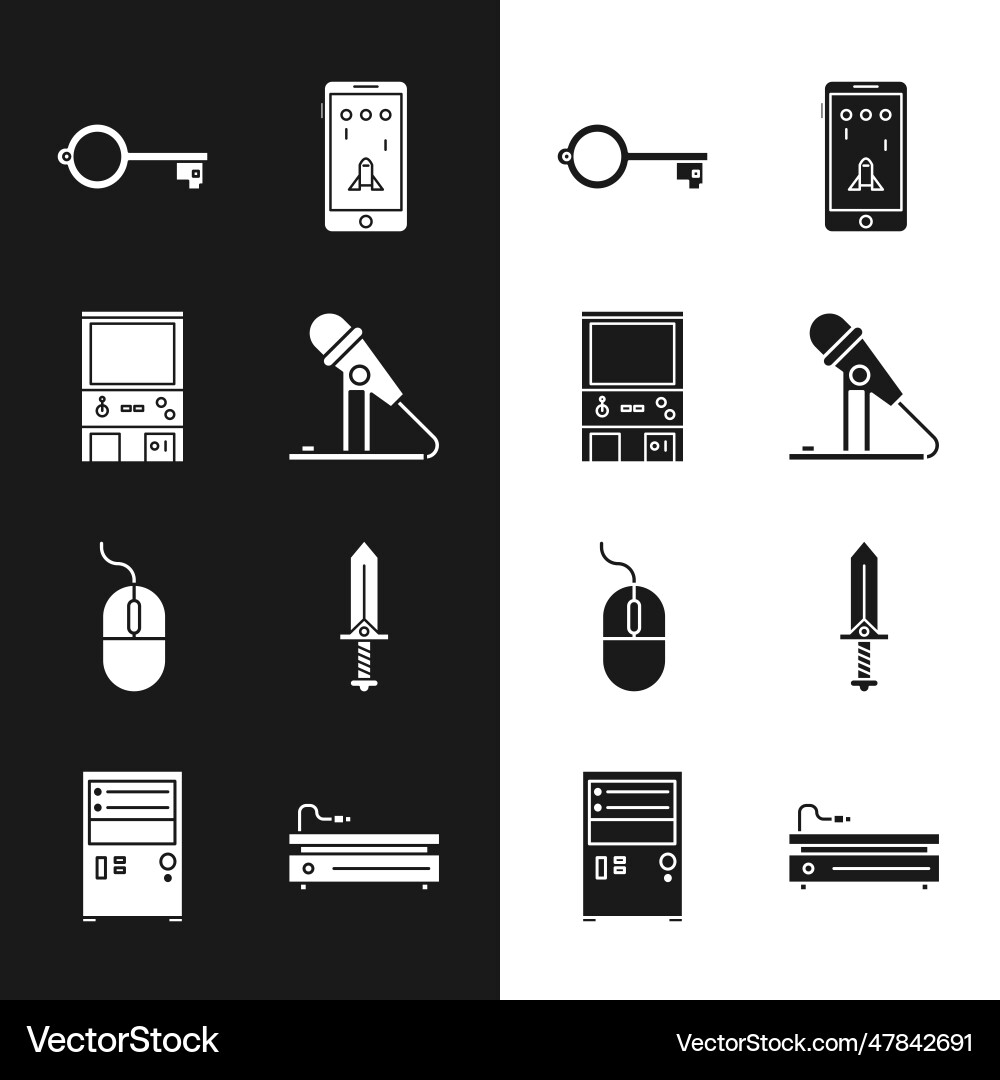 Set microphone retro arcade game machine ancient Set microphone retro arcade game machine ancient vector image