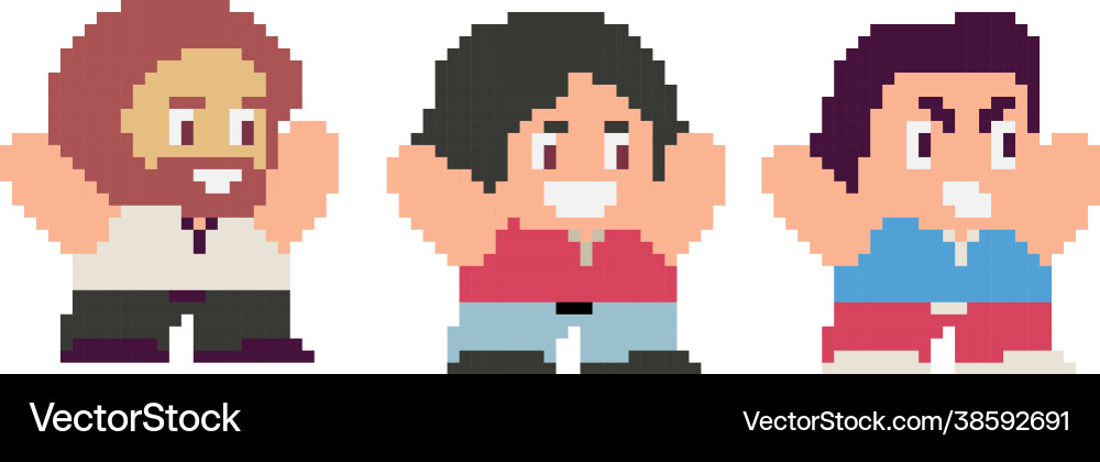 Set pixel characters in art style Set pixel characters in art style vector image