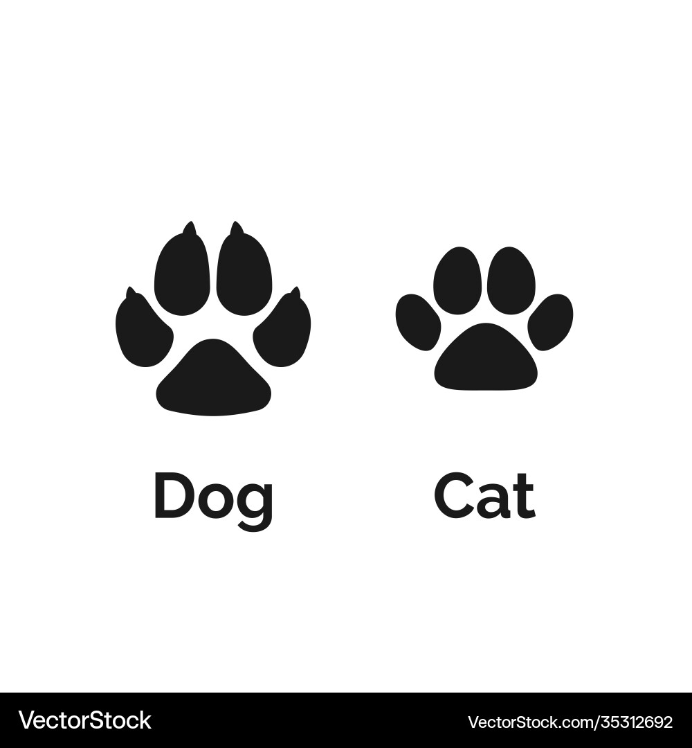 Cat and dog black paw print pets silhouette vector image