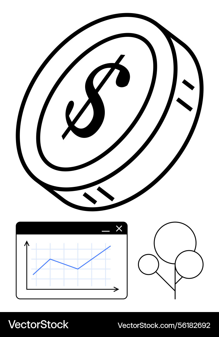Coin with dollar symbol floating above graph Coin with dollar symbol floating above graph vector image