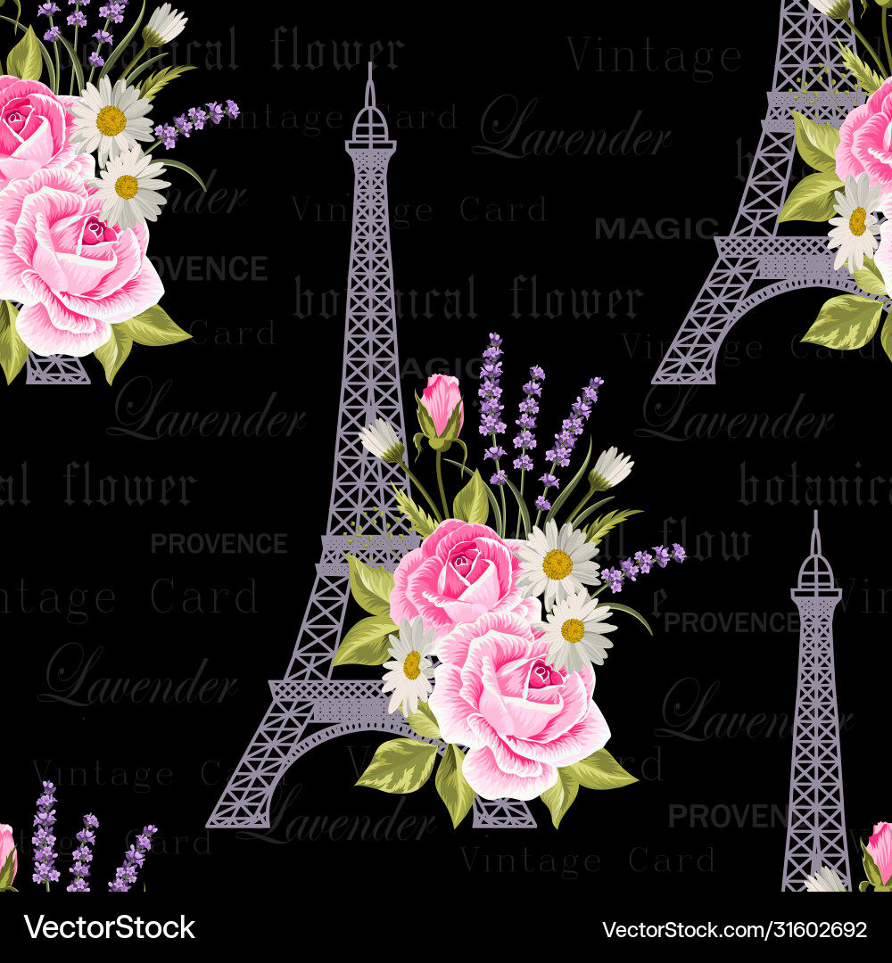 Eiffel Tower Floral Pattern Vector Image