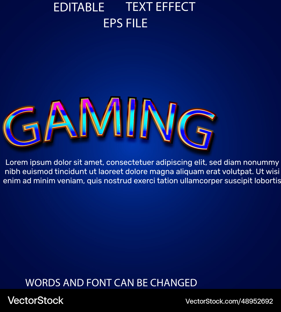 Gaming text effect font editable typography 3d Gaming text effect font editable typography 3d vector image
