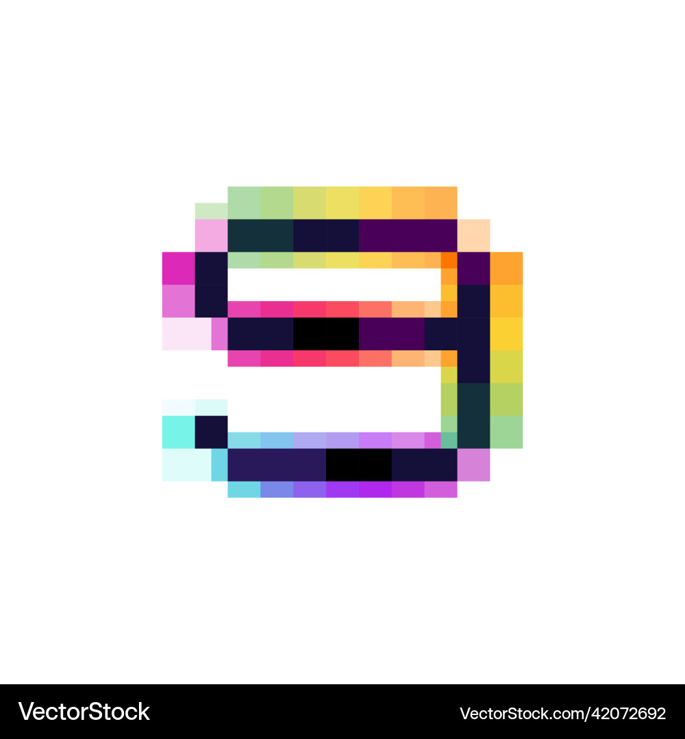 Hologram number nine with glitch distorted pixel vector image