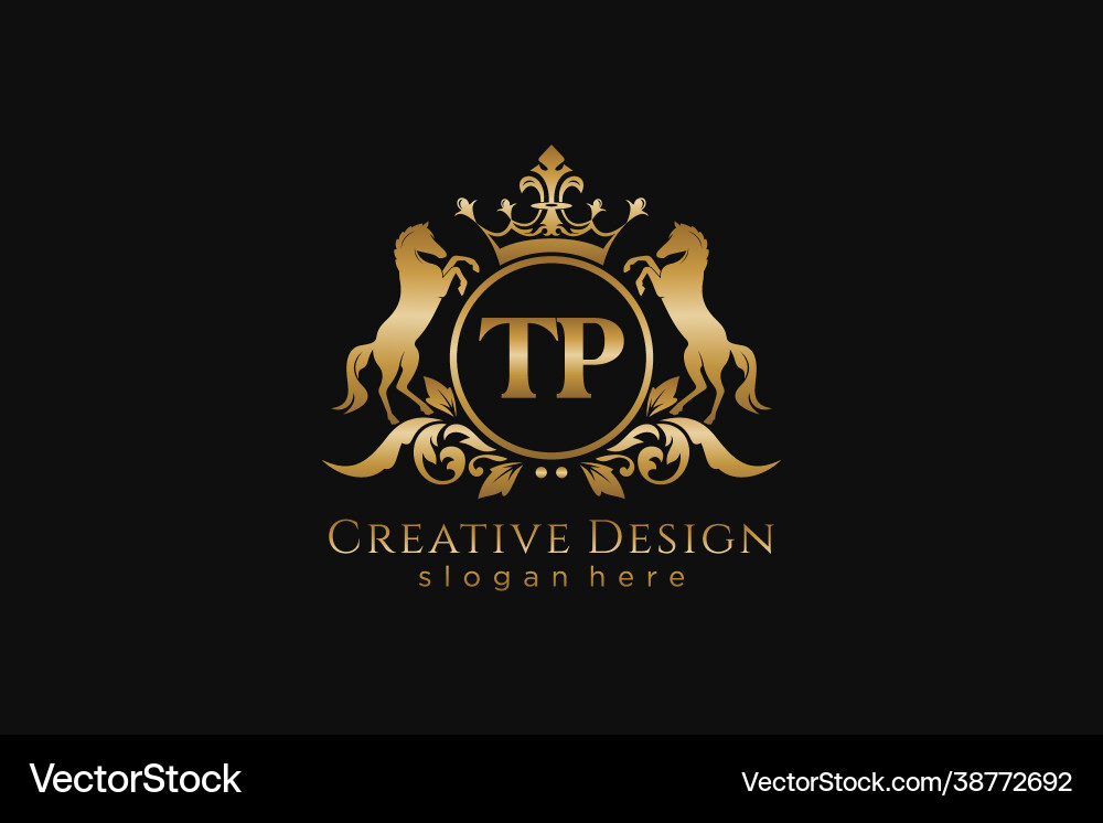 Initial tp retro golden crest with circle and two Initial tp retro golden crest with circle and two vector image