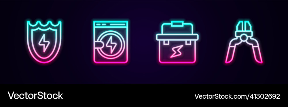 Set line lightning and shield washer toolbox Set line lightning and shield washer toolbox vector image