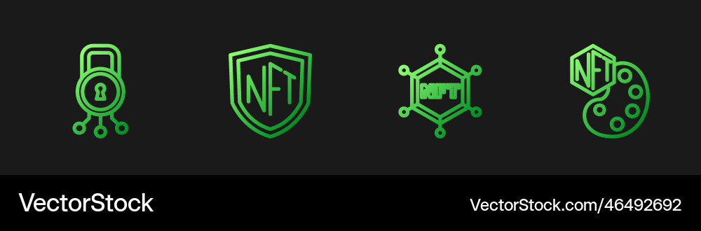 Set line nft blockchain technology cyber security Set line nft blockchain technology cyber security vector image