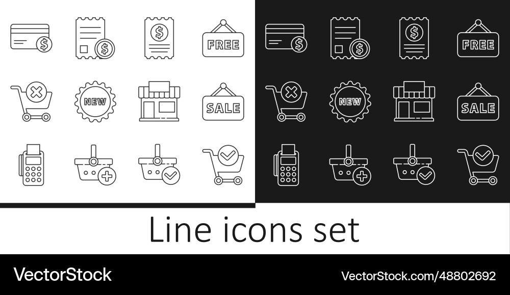 Set line shopping cart with check mark hanging Set line shopping cart with check mark hanging vector image
