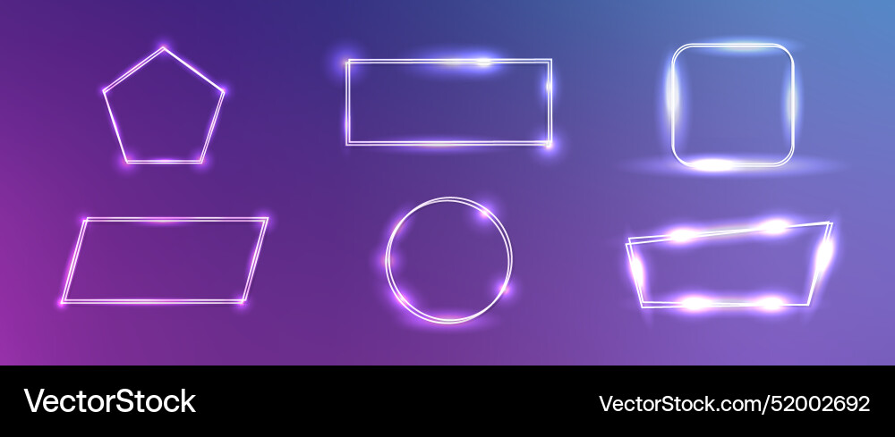 Set of neon double frames with shining effects Set of neon double frames with shining effects vector image