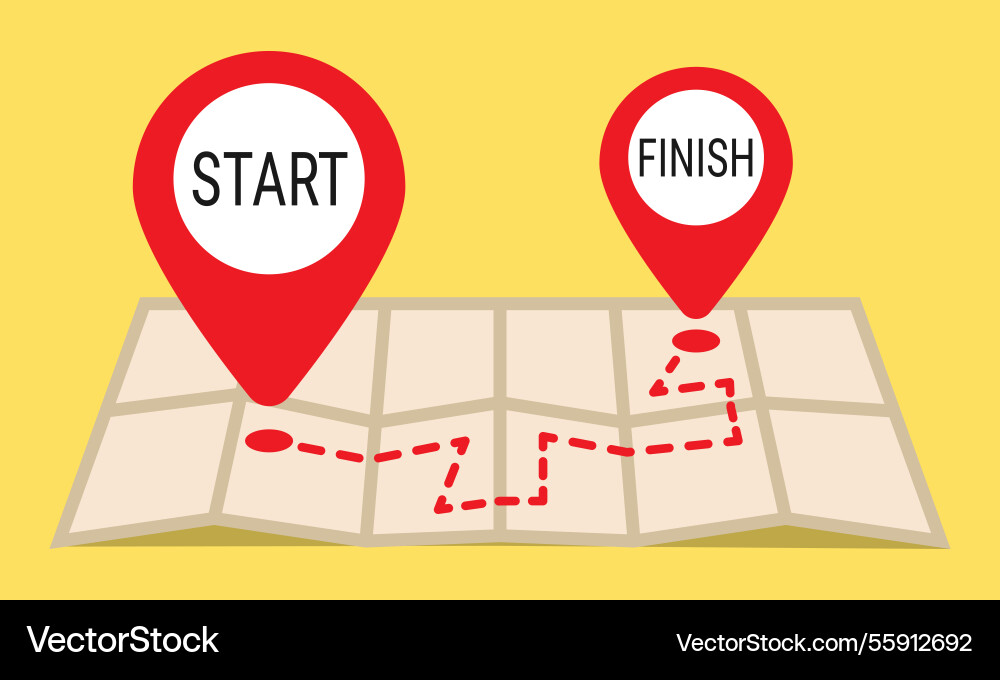 Simple journey map with start and finish markers Simple journey map with start and finish markers vector image