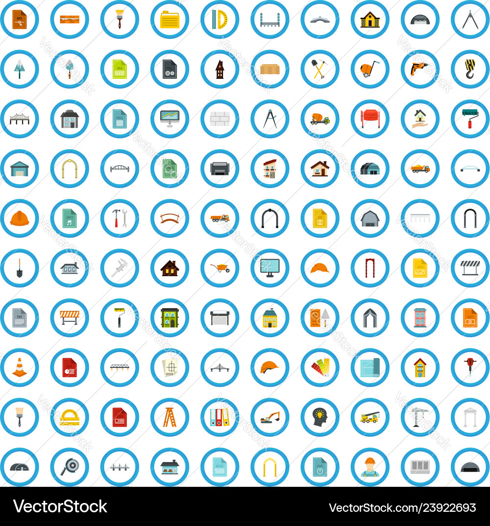 100 architecture document icons set flat style 100 architecture document icons set flat style vector image