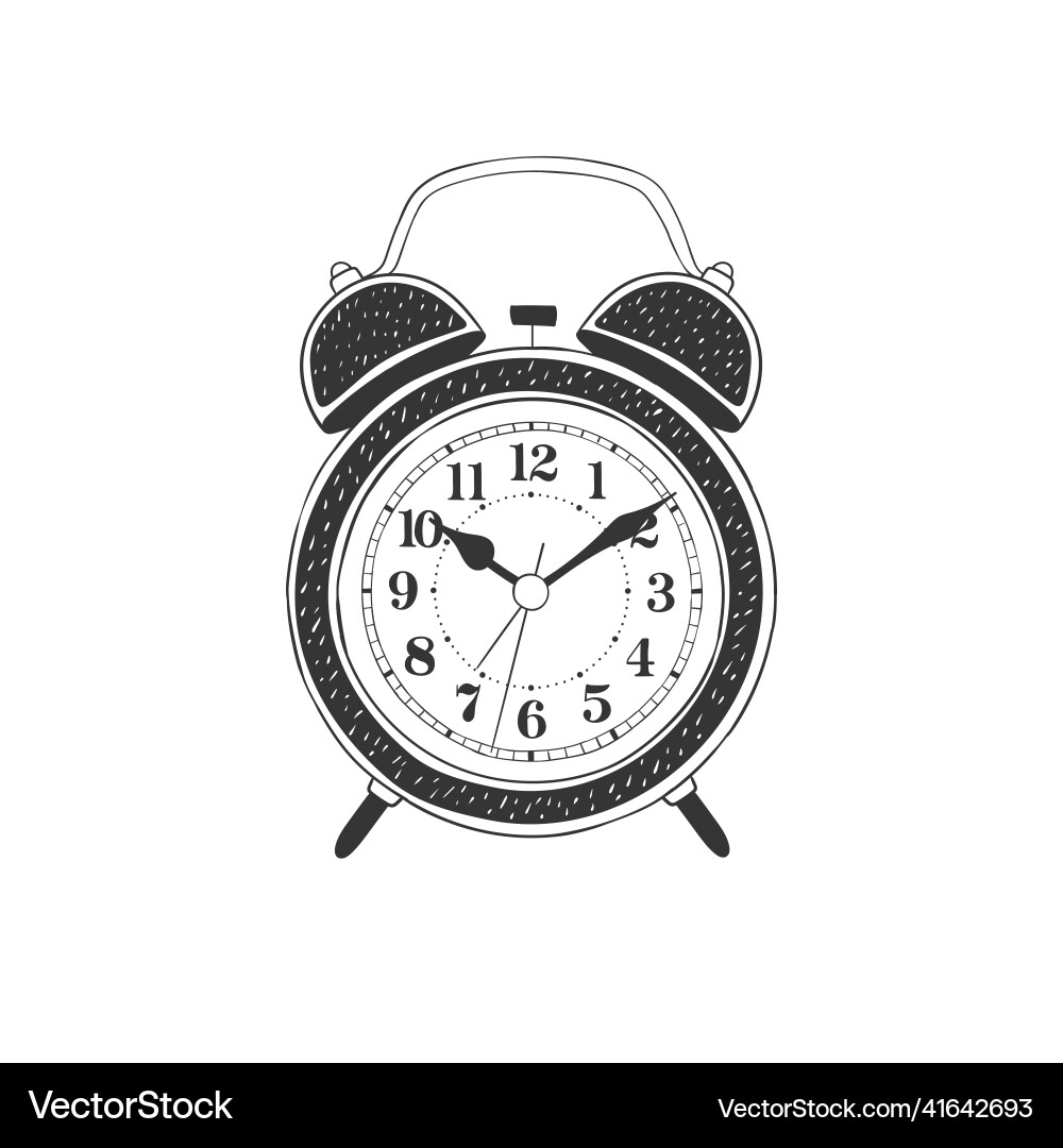 Alarm clock hand-drawn table in sketch Alarm clock hand-drawn table in sketch vector image