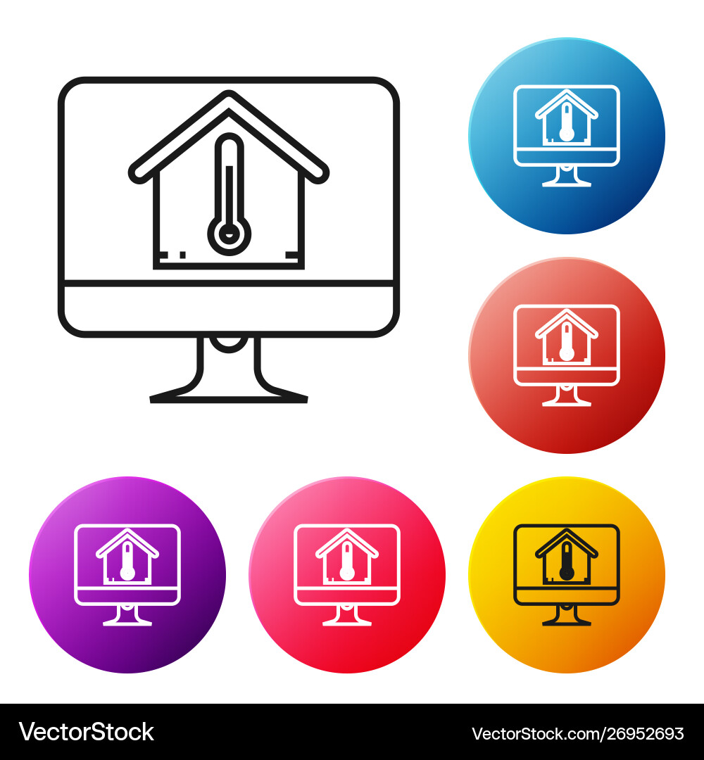 Black line computer monitor with house temperature Vector Image