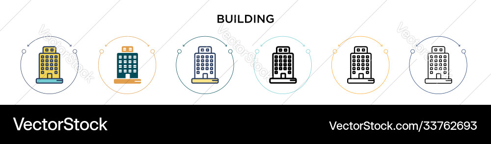 Building icon in filled thin line outline Building icon in filled thin line outline Vector Image