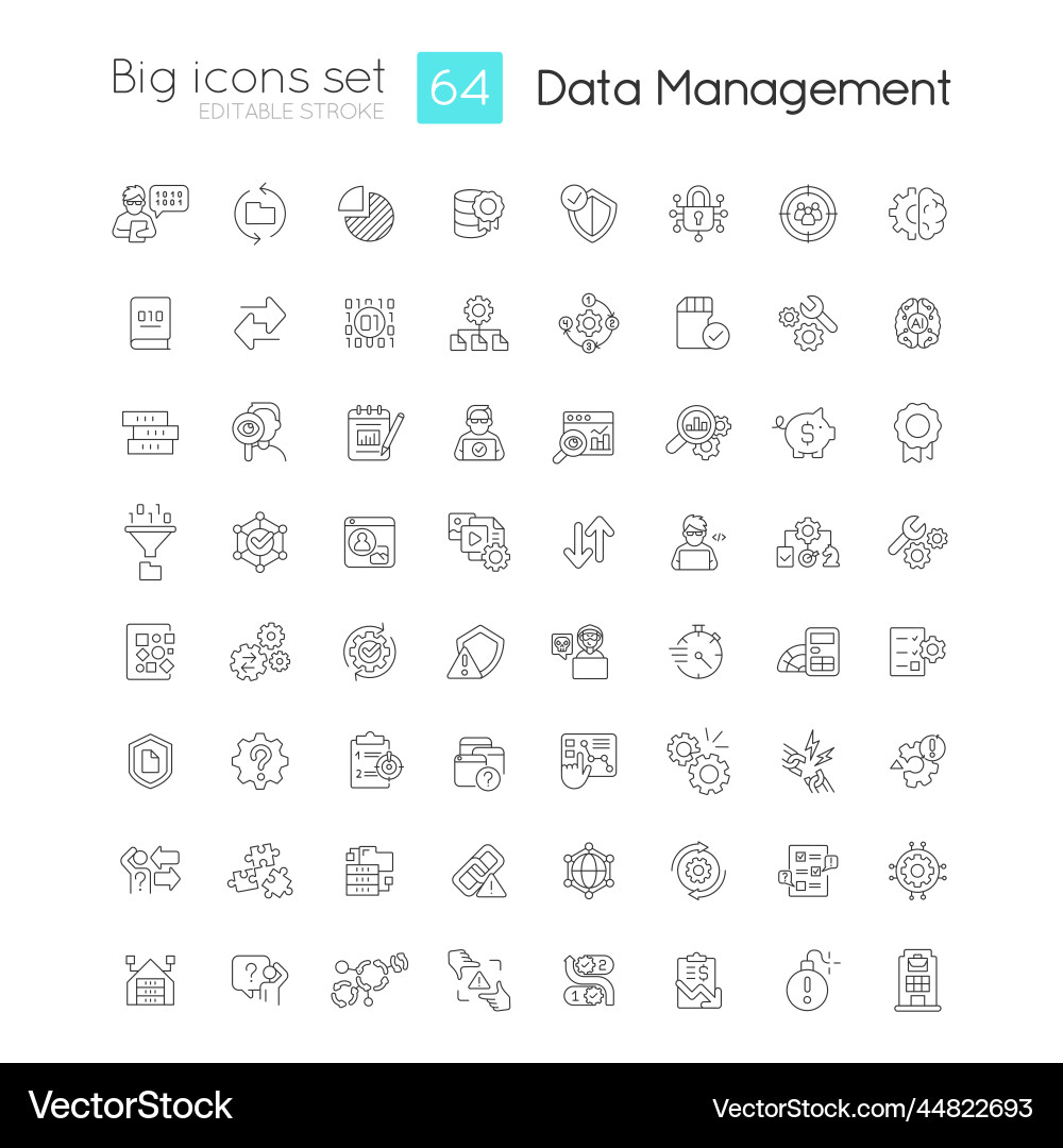 Data management linear icons set Data management linear icons set vector image