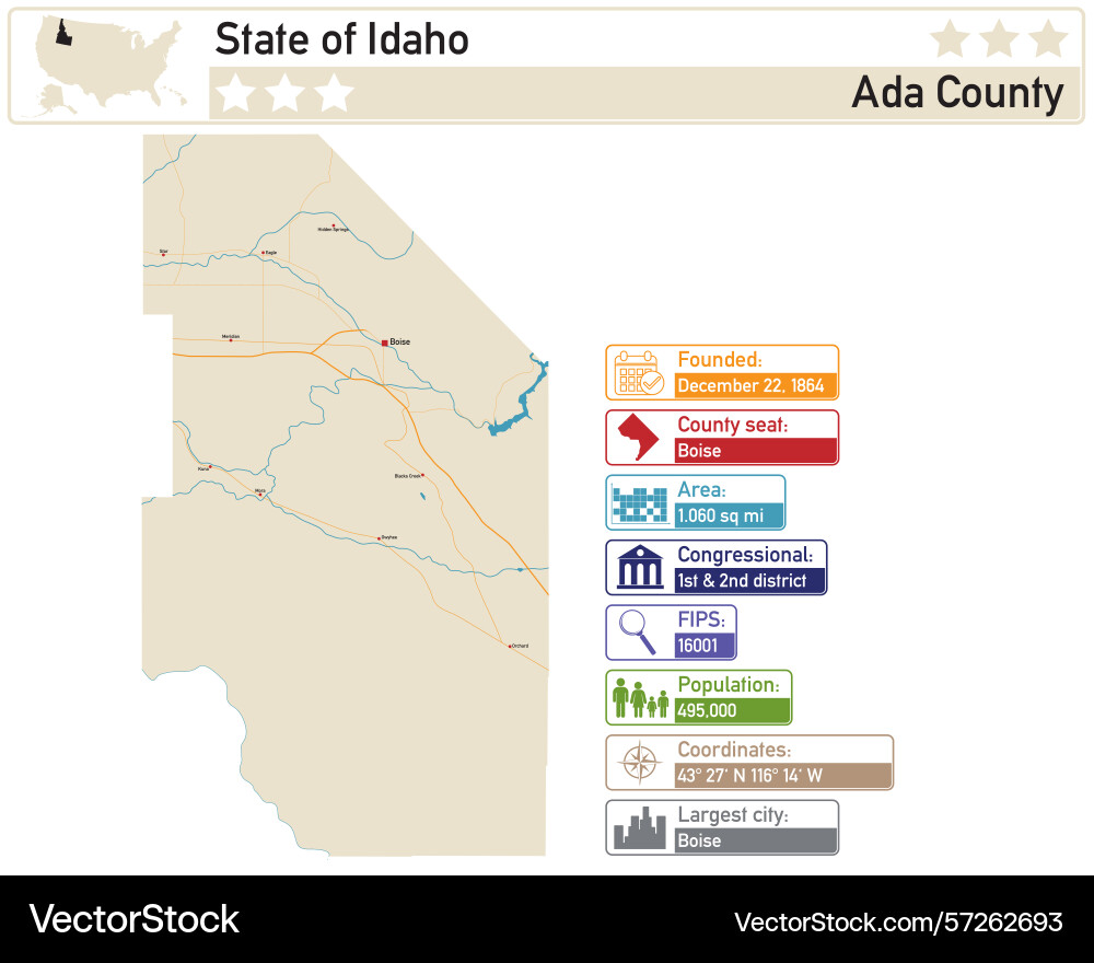 Detailed infographic and map of ada county Vector Image