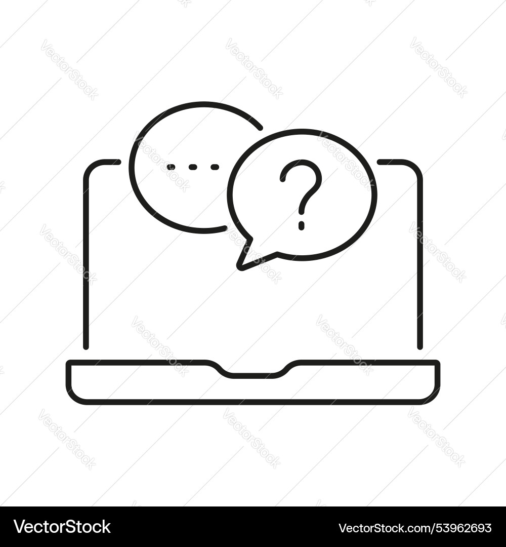 Laptop with question chat bubble line icon Laptop with question chat bubble line icon vector image