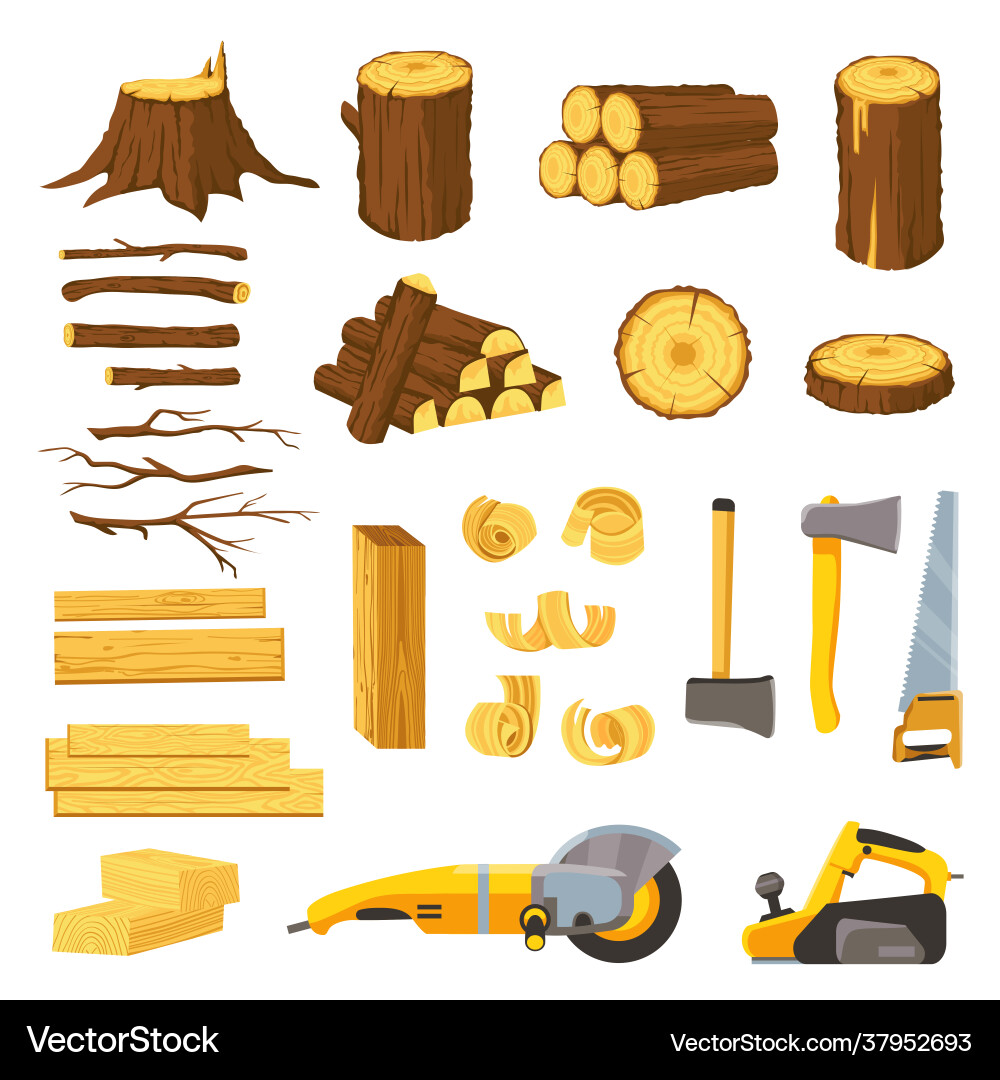 Lumber industry materials and tools wood planks Lumber industry materials and tools wood planks vector image