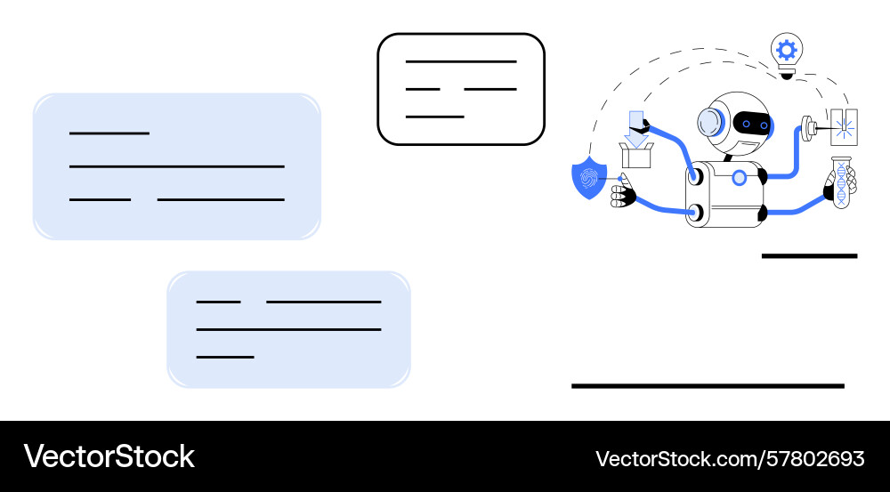 Robot with multiple arms managing tasks in a Robot with multiple arms managing tasks in a vector image