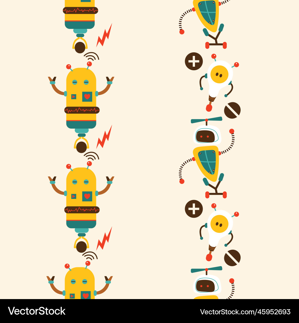 Robotics seamless vertical borders set Robotics seamless vertical borders set vector image