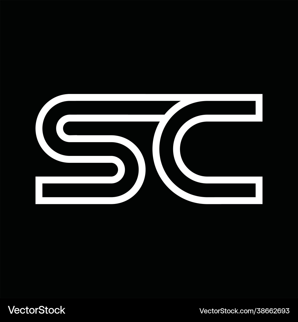 Sc logo monogram with line style negative space vector image