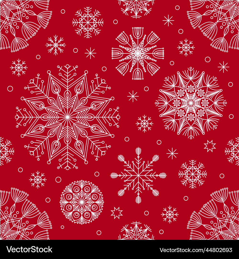Seamless pattern with snowflakes on a red Seamless pattern with snowflakes on a red Vector Image