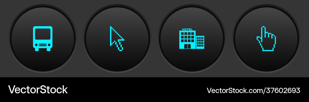 Set bus pixel arrow cursor hotel building Set bus pixel arrow cursor hotel building vector image