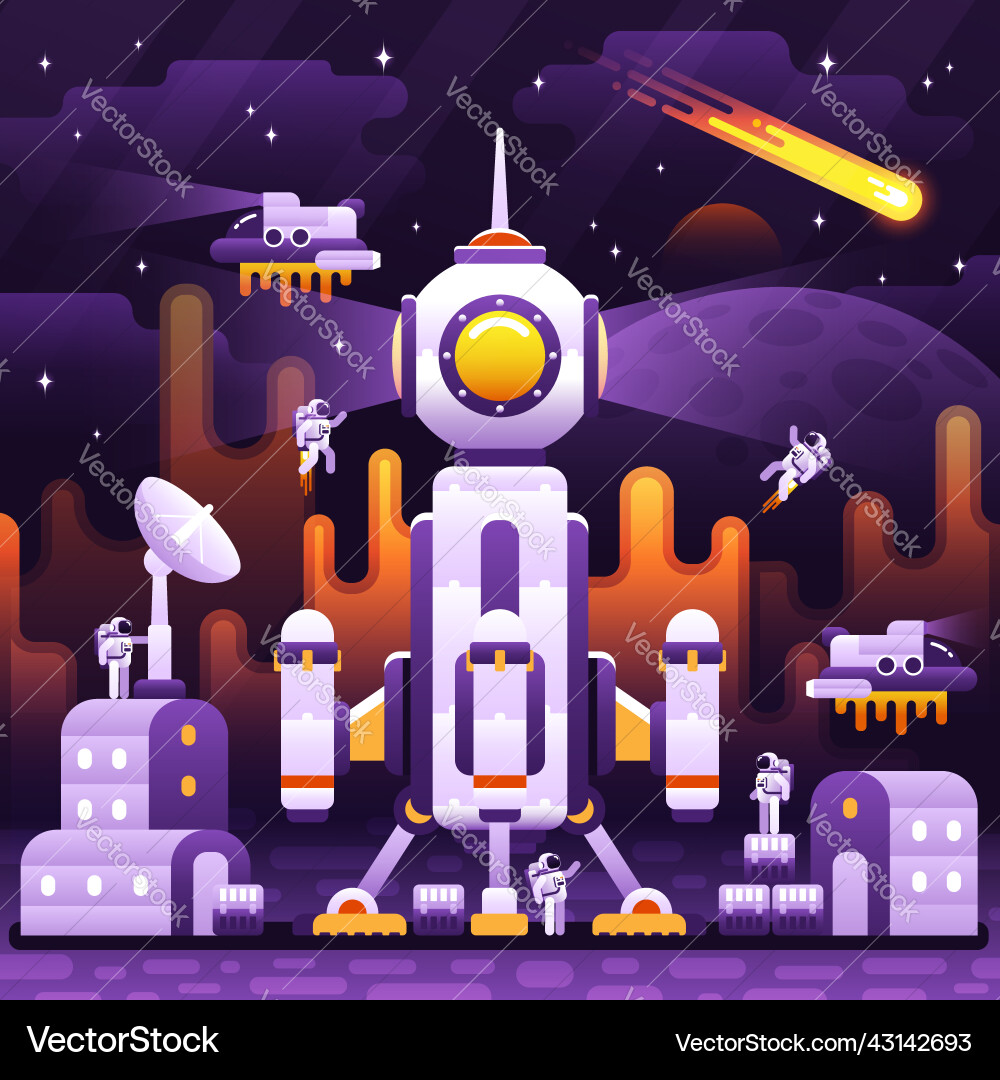 Spaceship on the surface of planet Spaceship on the surface of planet vector image