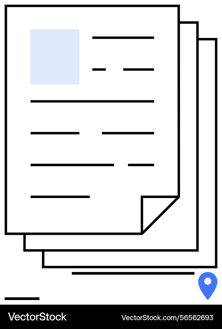 Stacked document pages with text and location pin Stacked document pages with text and location pin vector image