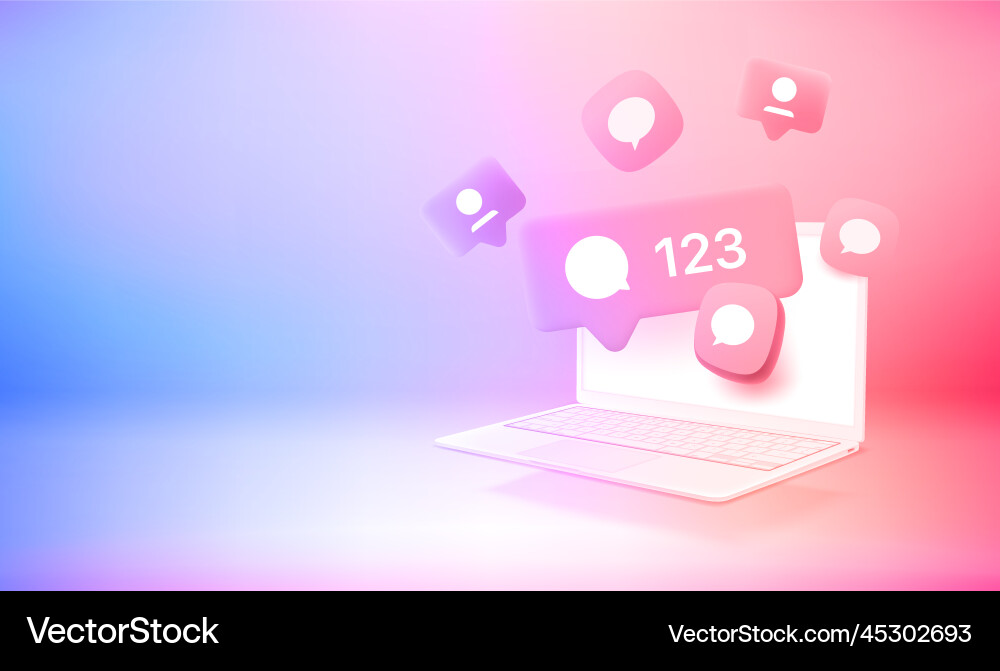 Using social media network 3d banner with copy Vector Image
