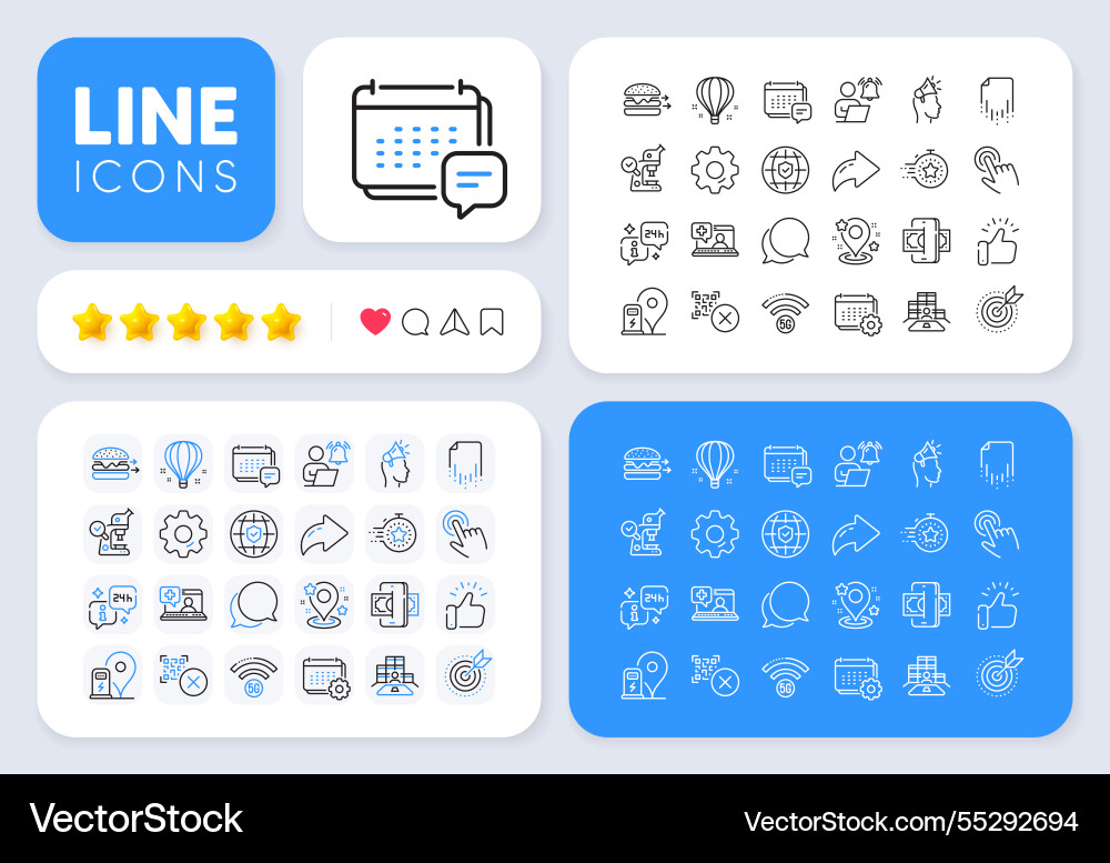 Air balloon 5g wifi and timer line icons for web Vector Image