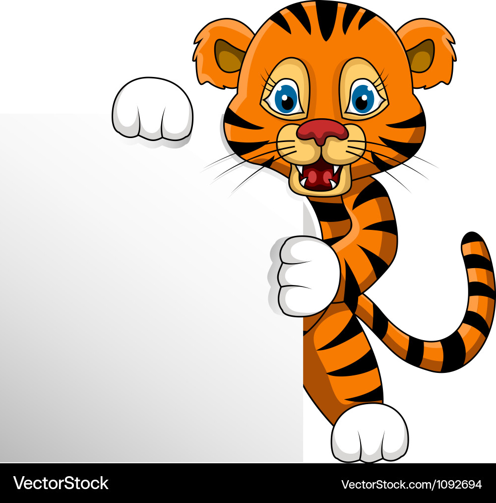Cute Cartoon Tiger with a Blank Sign Vector Image
