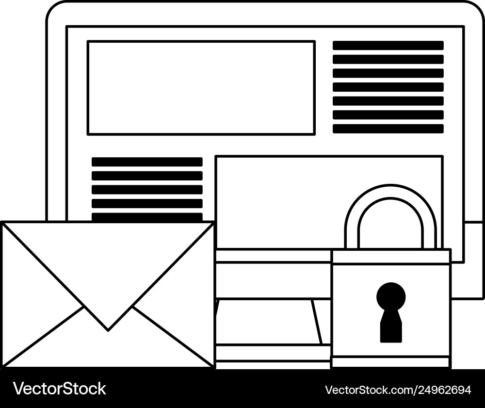 Email computer screen security in black and white Vector Image