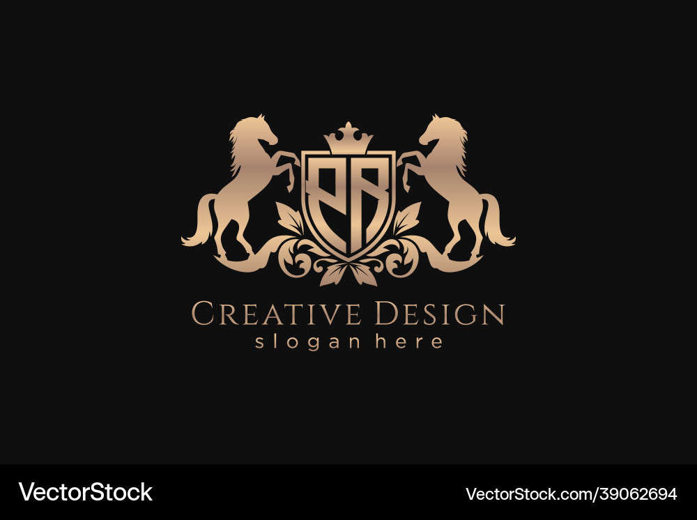 Initial pr retro golden crest with shield and two Initial pr retro golden crest with shield and two vector image