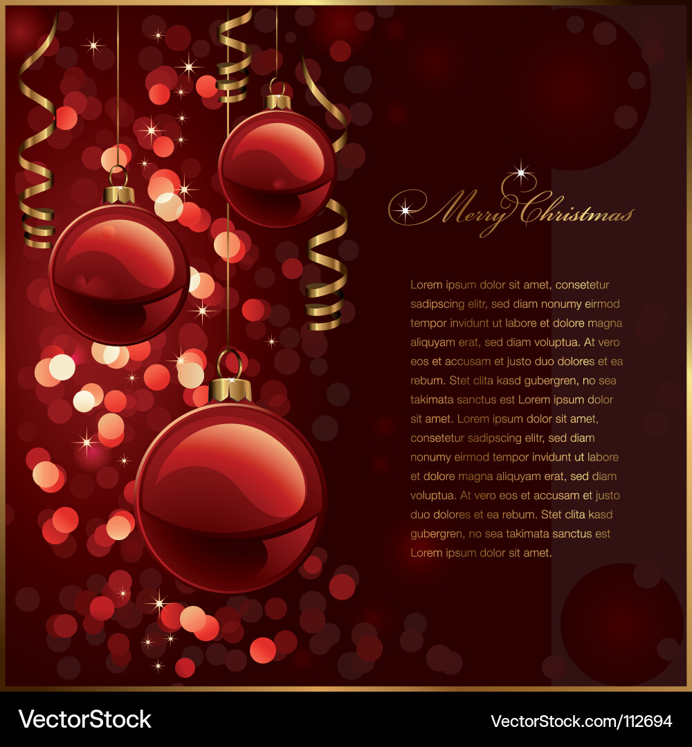 Red Christmas Baubles & Streamers Background vector image