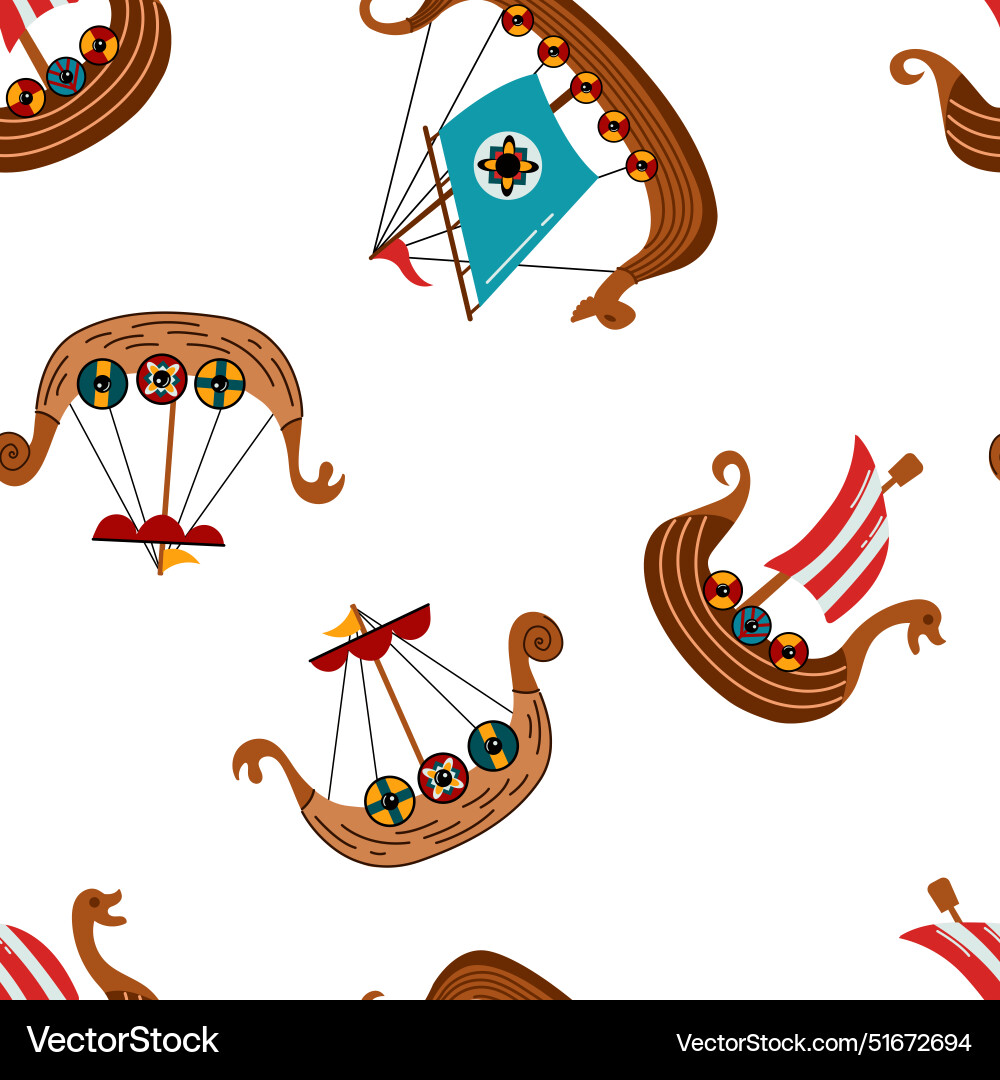 Seamless pattern with a drakkar Vector Image