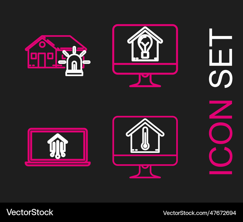 Set line computer monitor with house temperature Set line computer monitor with house temperature vector image