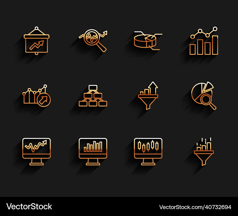 Set line monitor with graph chart board stocks Set line monitor with graph chart board stocks vector image