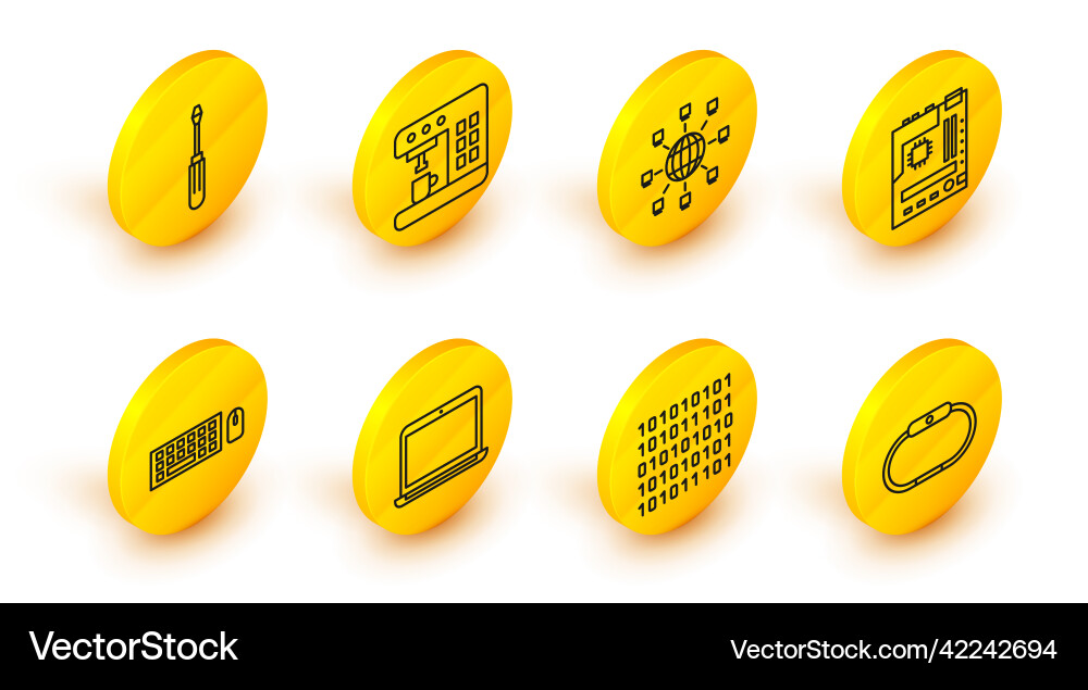 Set line smartwatch binary code laptop keyboard Vector Image