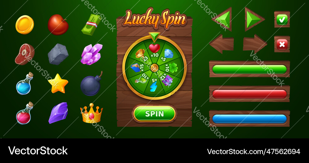 Spin roulette wheel game ui with button Vector Image