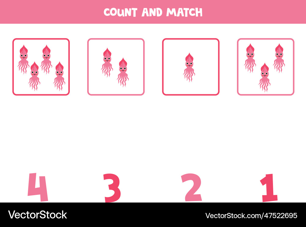 Count all pink squids and match with the correct Vector Image