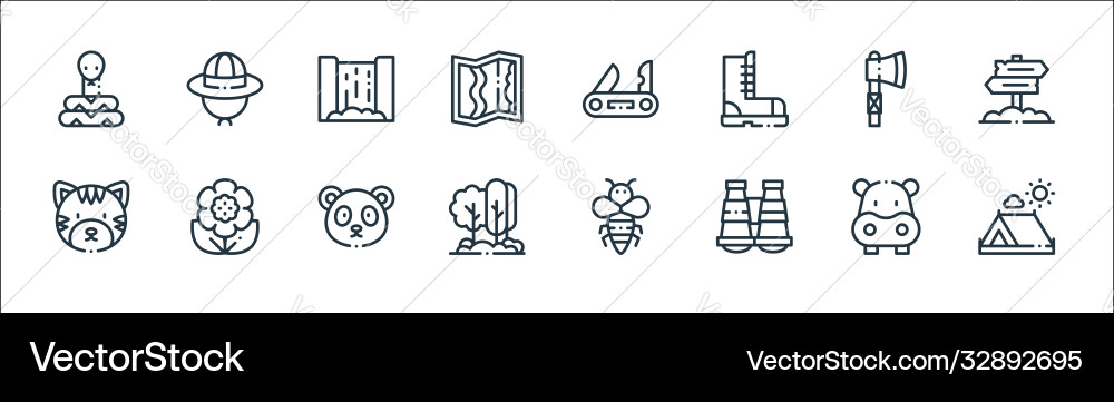 Jungle line icons linear set quality Jungle line icons linear set quality vector image