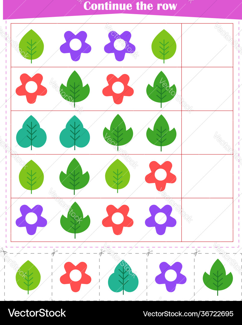 Logic game for children we continue row l Vector Image