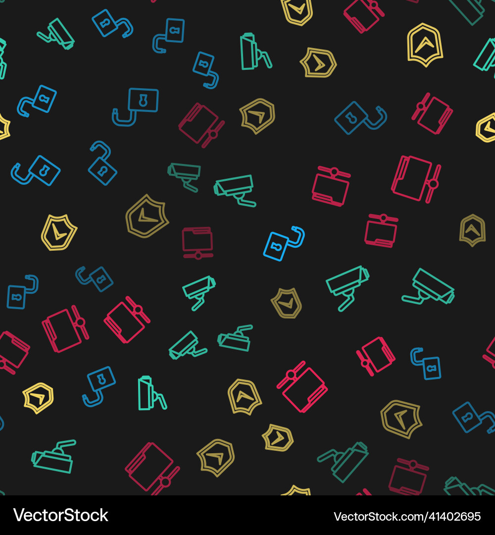 Set line open padlock security camera shield Vector Image