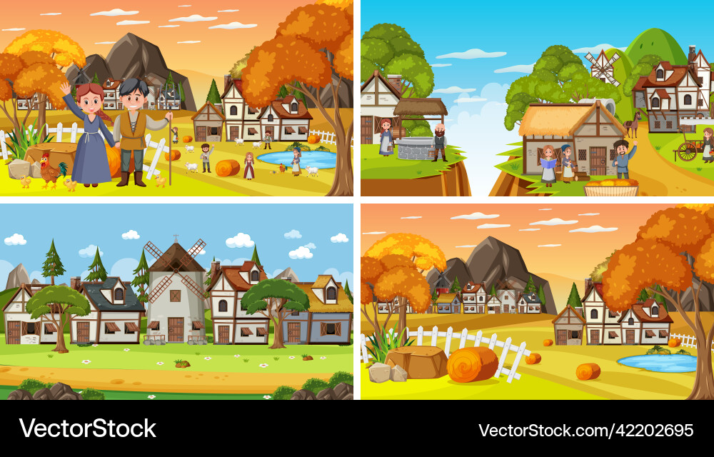 Set of different scene medieval Set of different scene medieval vector image