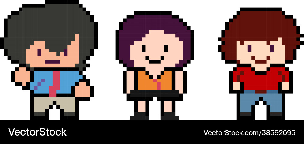 Set pixel characters in art style vector image