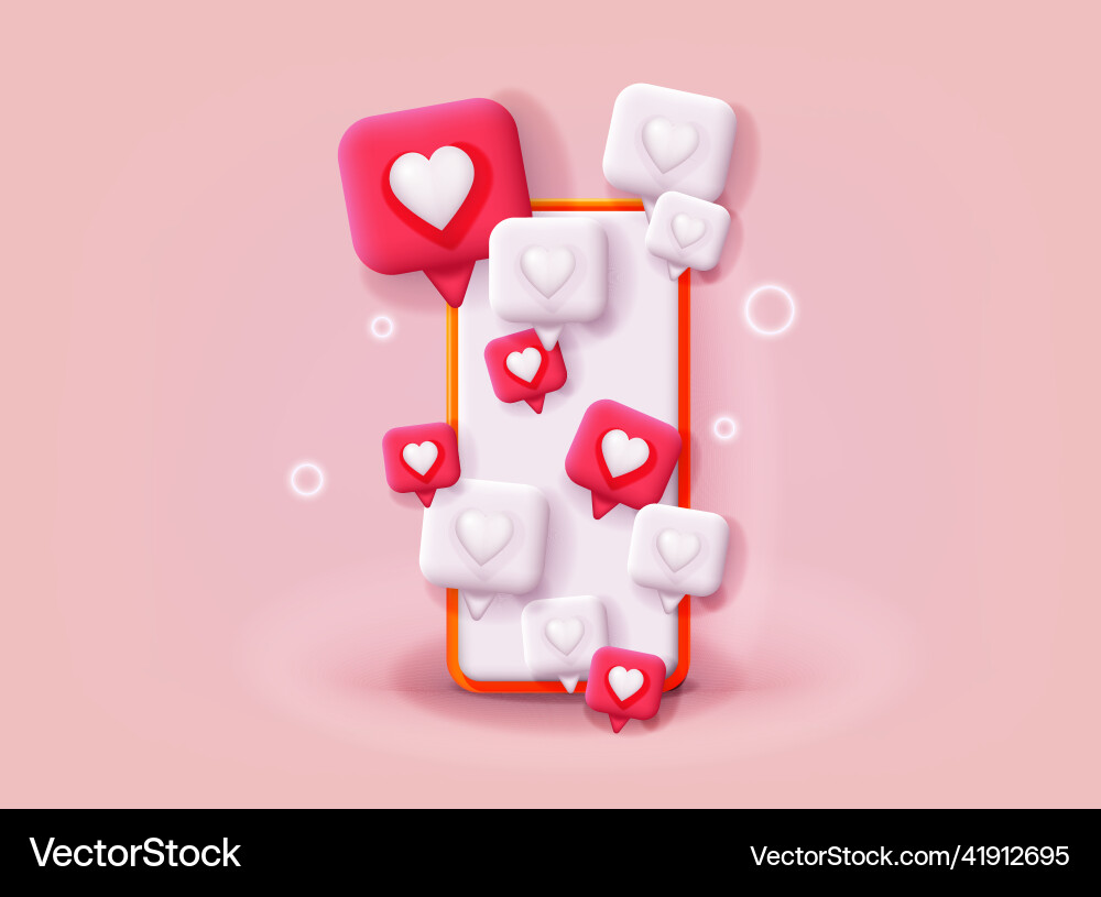 Smartphone with like notification icon 3d web Smartphone with like notification icon 3d web vector image
