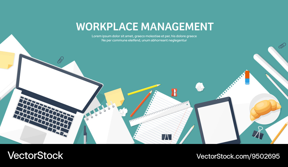Workplace with table and computer vector image