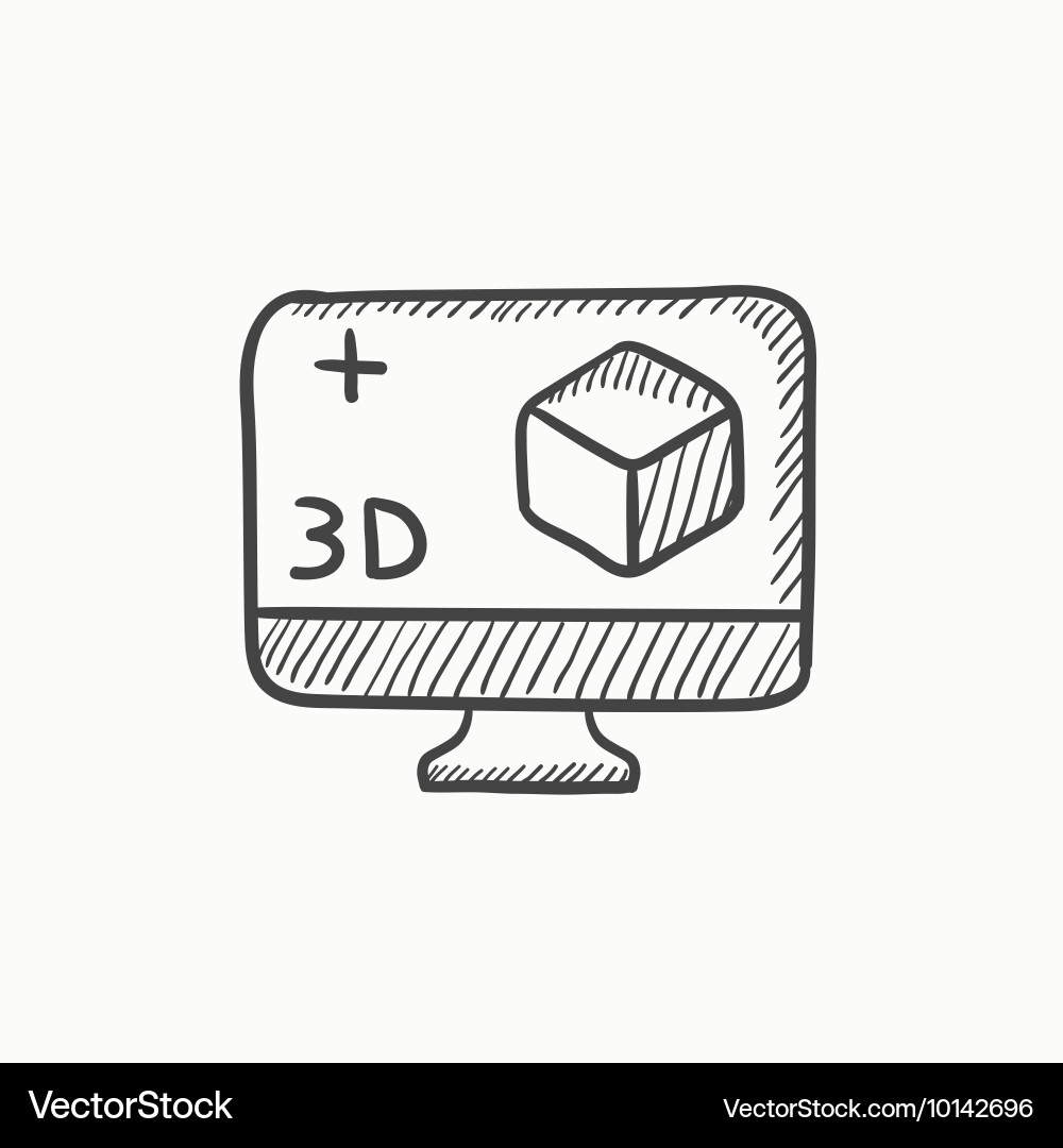 Computer monitor with 3d box sketch icon Vector Image